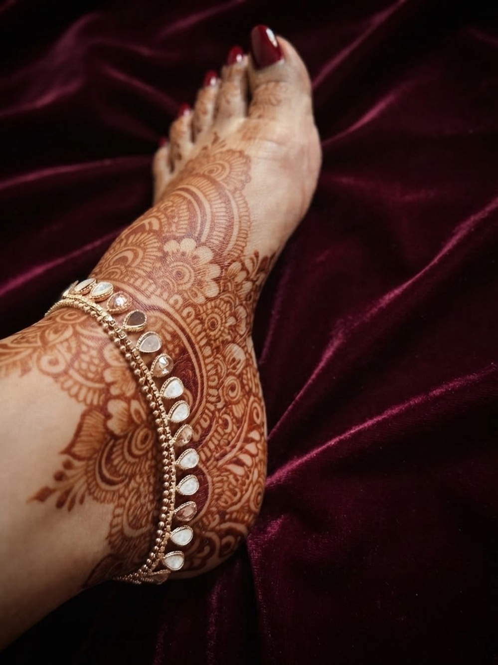 Pakistani indion Gold Anklet with White Teardrop Stones - Women Accessories